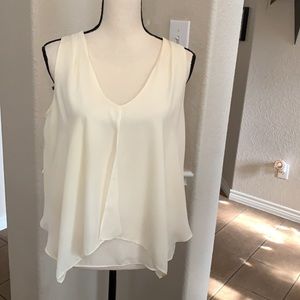 Metaphor ivory sheer asymmetrical hemline tank top Size M